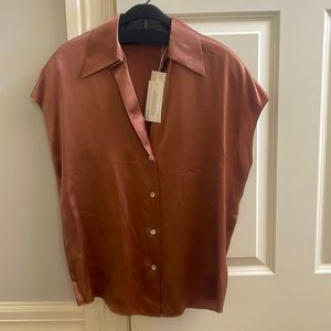 Beautiful, new 100% silk Vince copper colored blouse